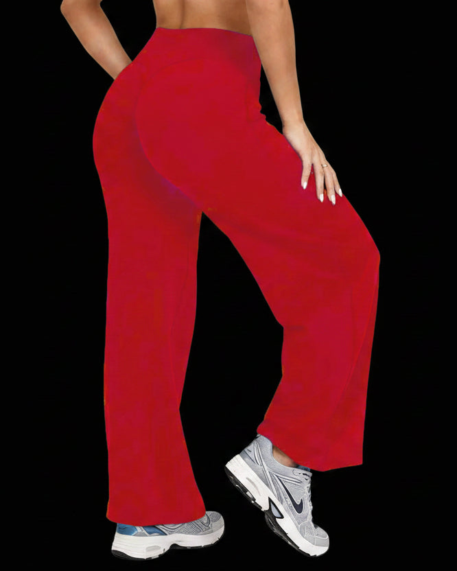 Women plus Size Yoga Wide-Leg Pants High Waist Stretchy Solid Color Leggings Running Pilates Sports Fashion Straight-Leg Pants