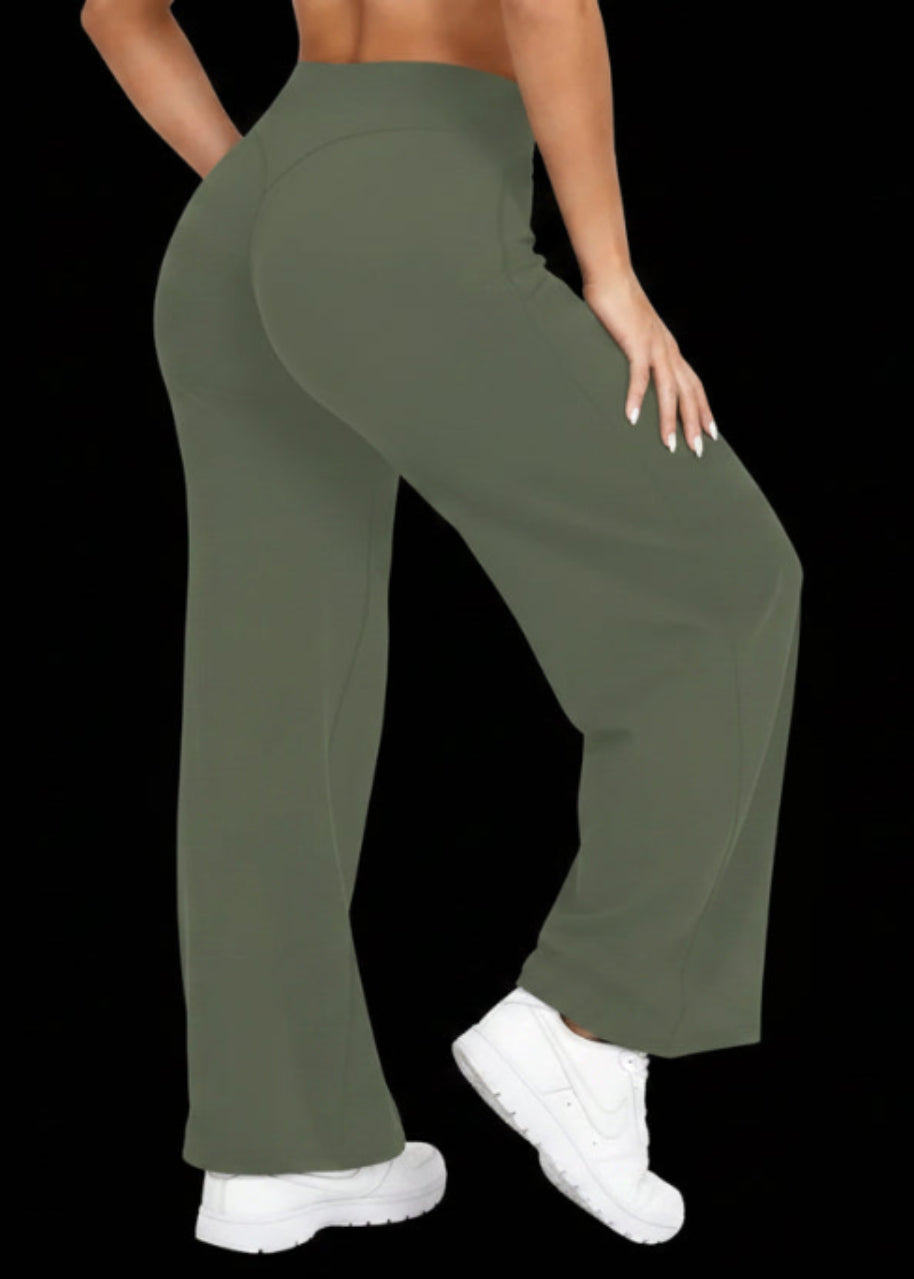 Women plus Size Yoga Wide-Leg Pants High Waist Stretchy Solid Color Leggings Running Pilates Sports Fashion Straight-Leg Pants